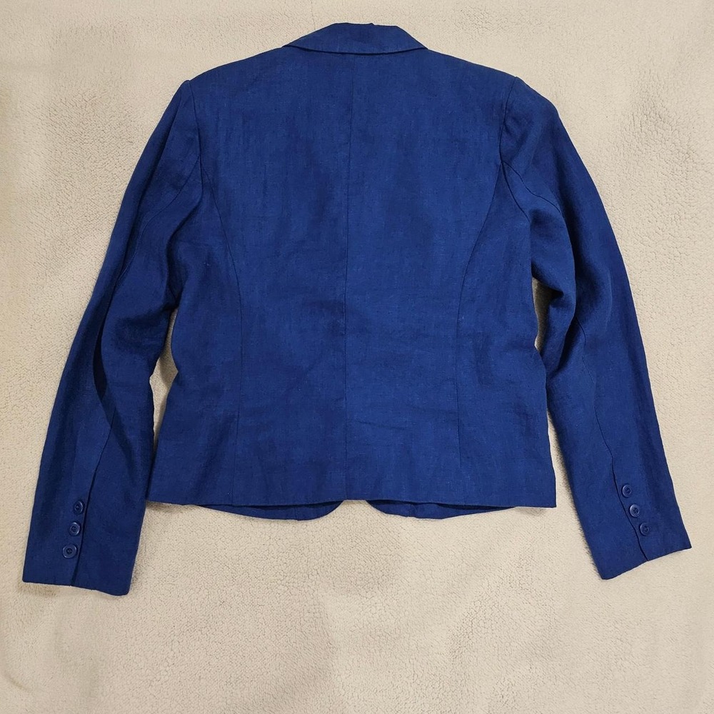 For Cynthia Blue linen blazer with white pinstripes lining - Picture 4 of 5